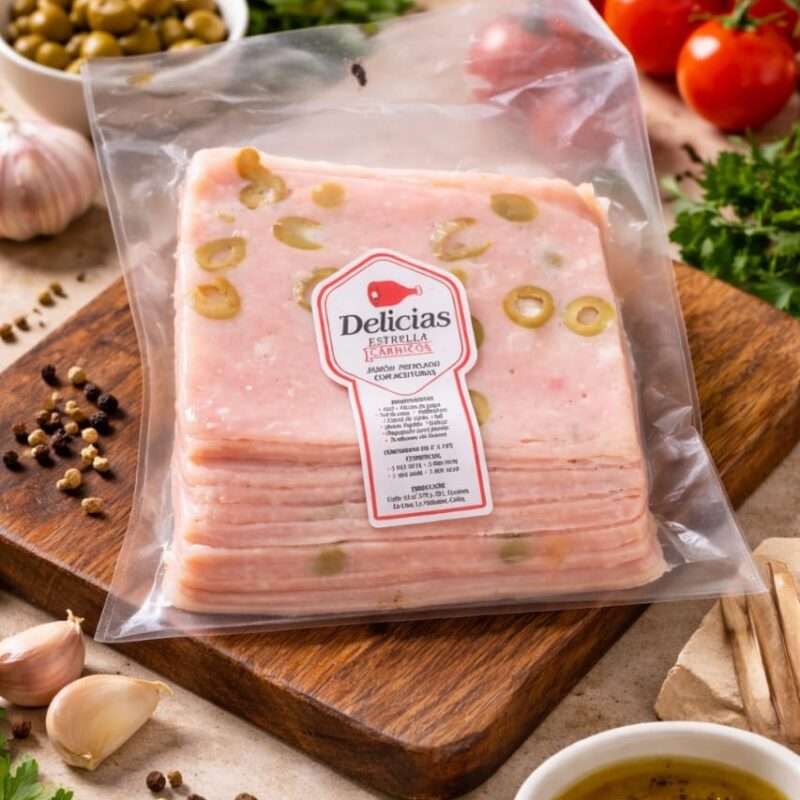 Jamón mechado con aceitunas