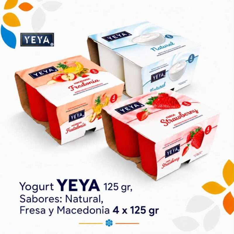 Yogurt Yeya sabor natural, fresa y macedonia